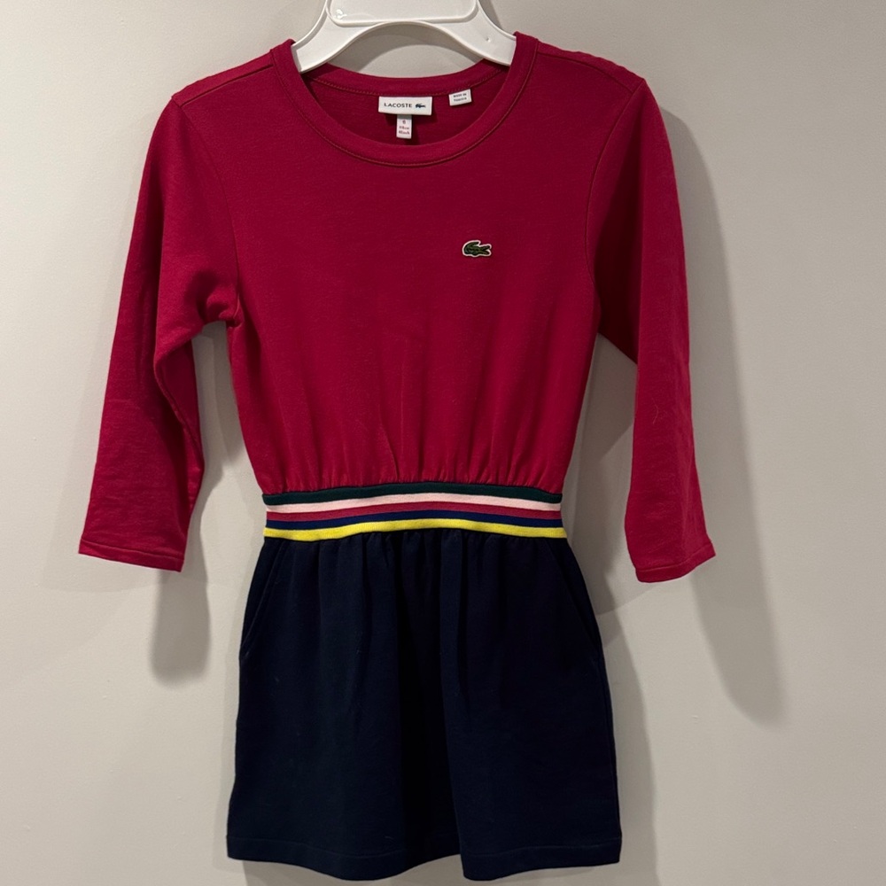 New-Girls Lacoste Burgundy and Navy Dress with Colorful Waistband and pockets!!